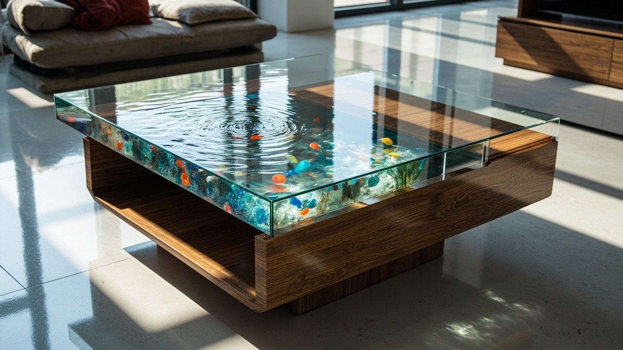 Table basse avec aquarium design contemporain