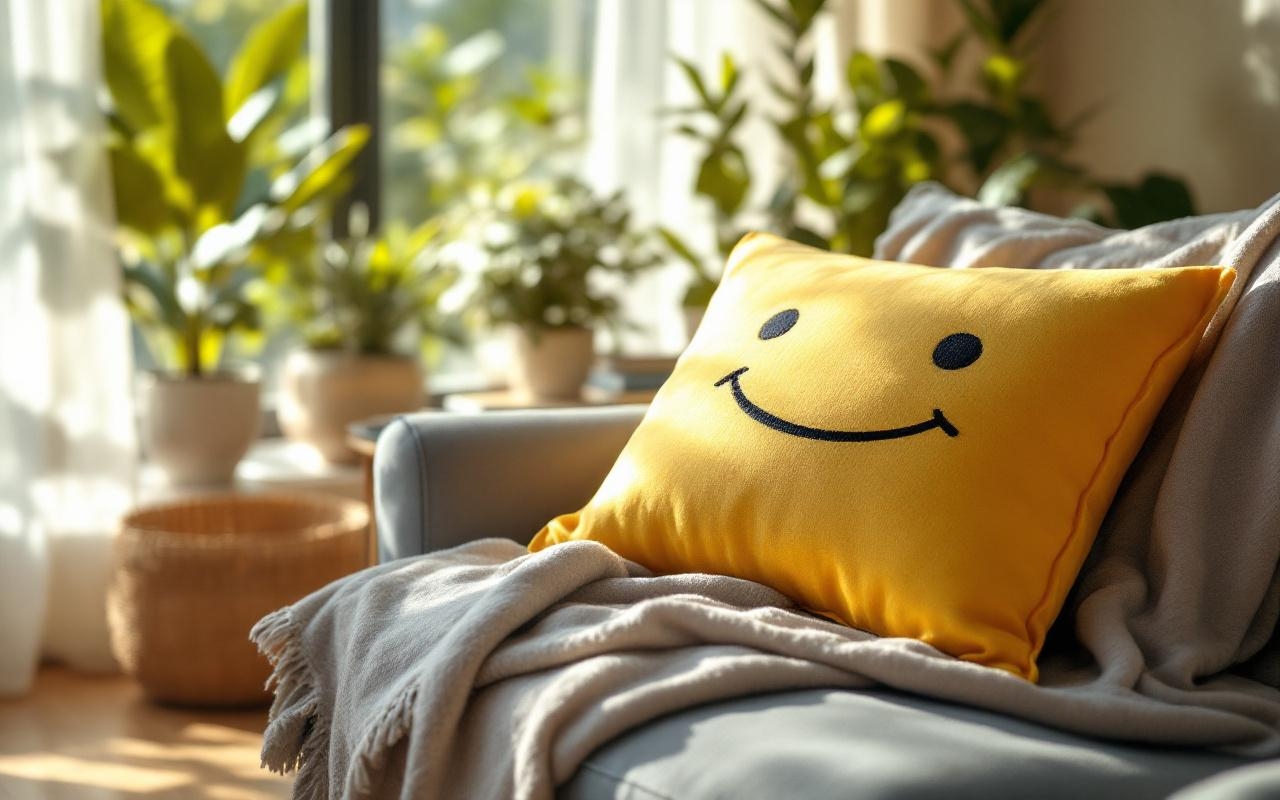 coussin-souriant-pose-sur-un-canape-dans-un-salon-cosy-avec-plantes-et-une-petite-table-dappoint-lumiere-douce-du-matin-filtrant-par-des-rideaux-translucides